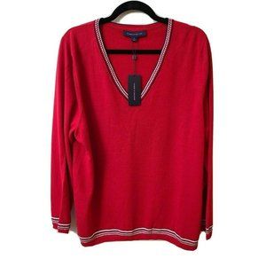 Tommy Hilfiger Women's Red Long Sleeve V Neck Top